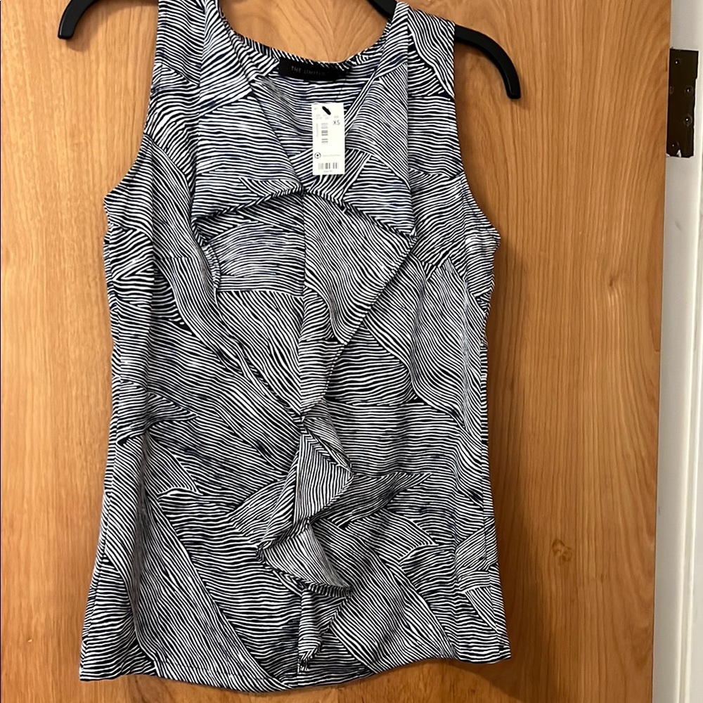 The Limited Gray Silver Ruffled Fitted Tank Top